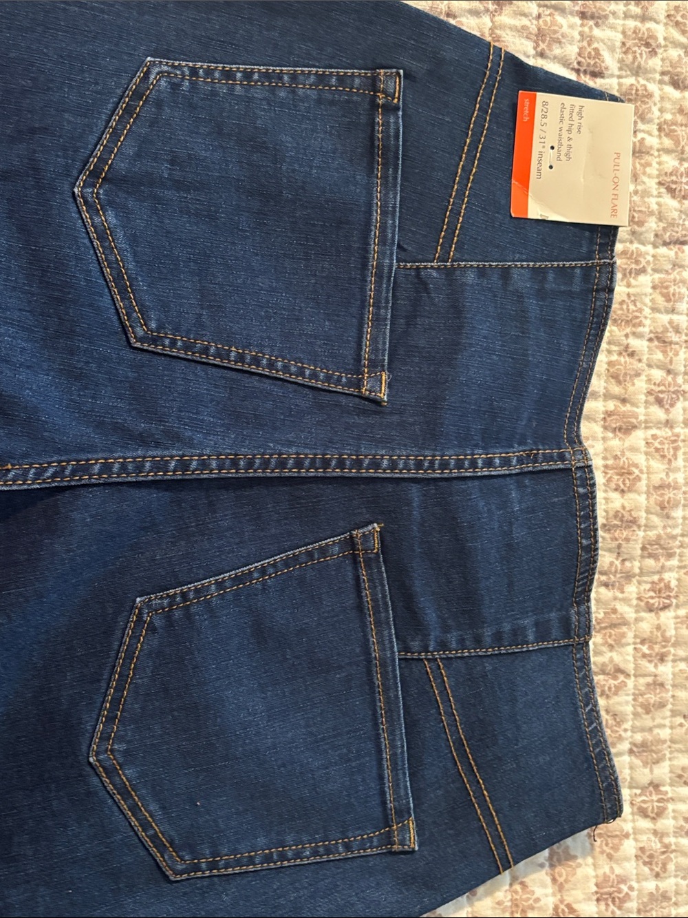 Knox Rose Pull On Stretch Flare Jeans, Deep Blue with Subtle Contrast Stitching - Picture 8 of 9